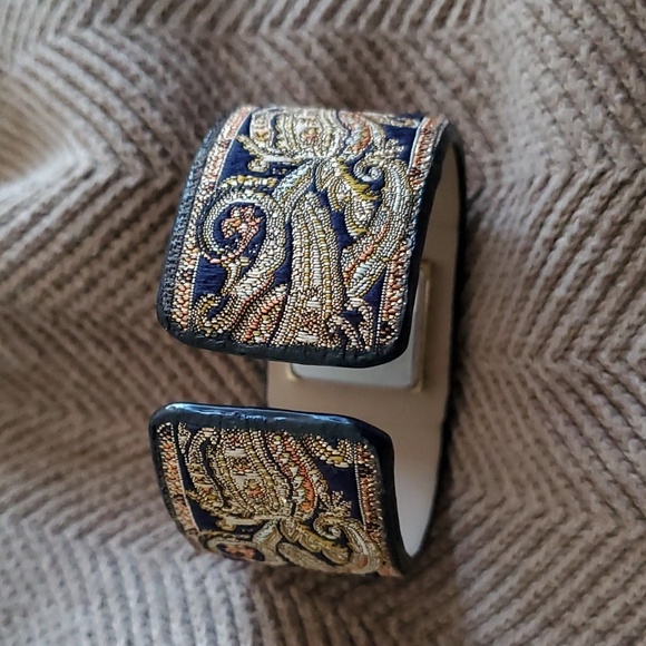 KESSARIS QUARTZ WATCH PAISLEY BOHO FESTIVAL BLACK GOLD SQUARE FACE FLEXIBLE BAND - Picture 6 of 10